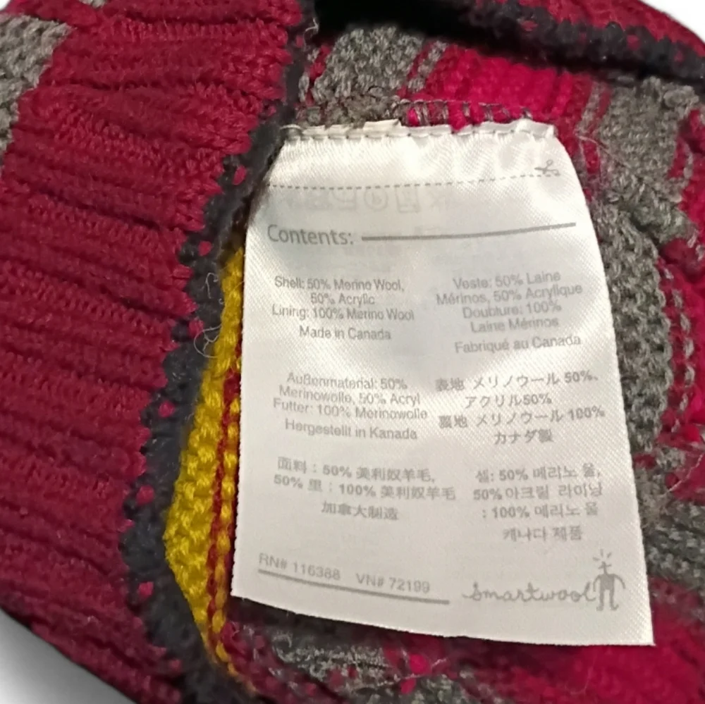 Smartwool Merino Wool Knit Pom-Pom Beanie Gray Maroon Outdoors Ski Hiking